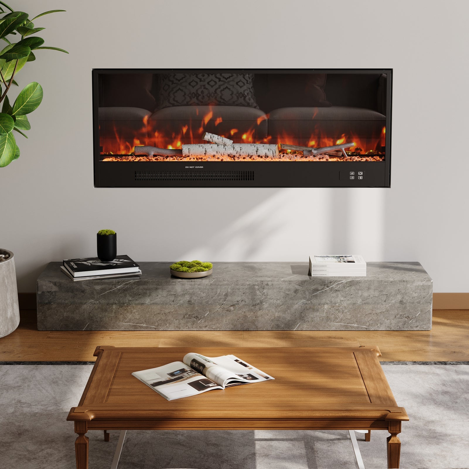 33/46/58inch WiFi Electric Fireplace with LED Display, Realistic Flame Effect & App Control