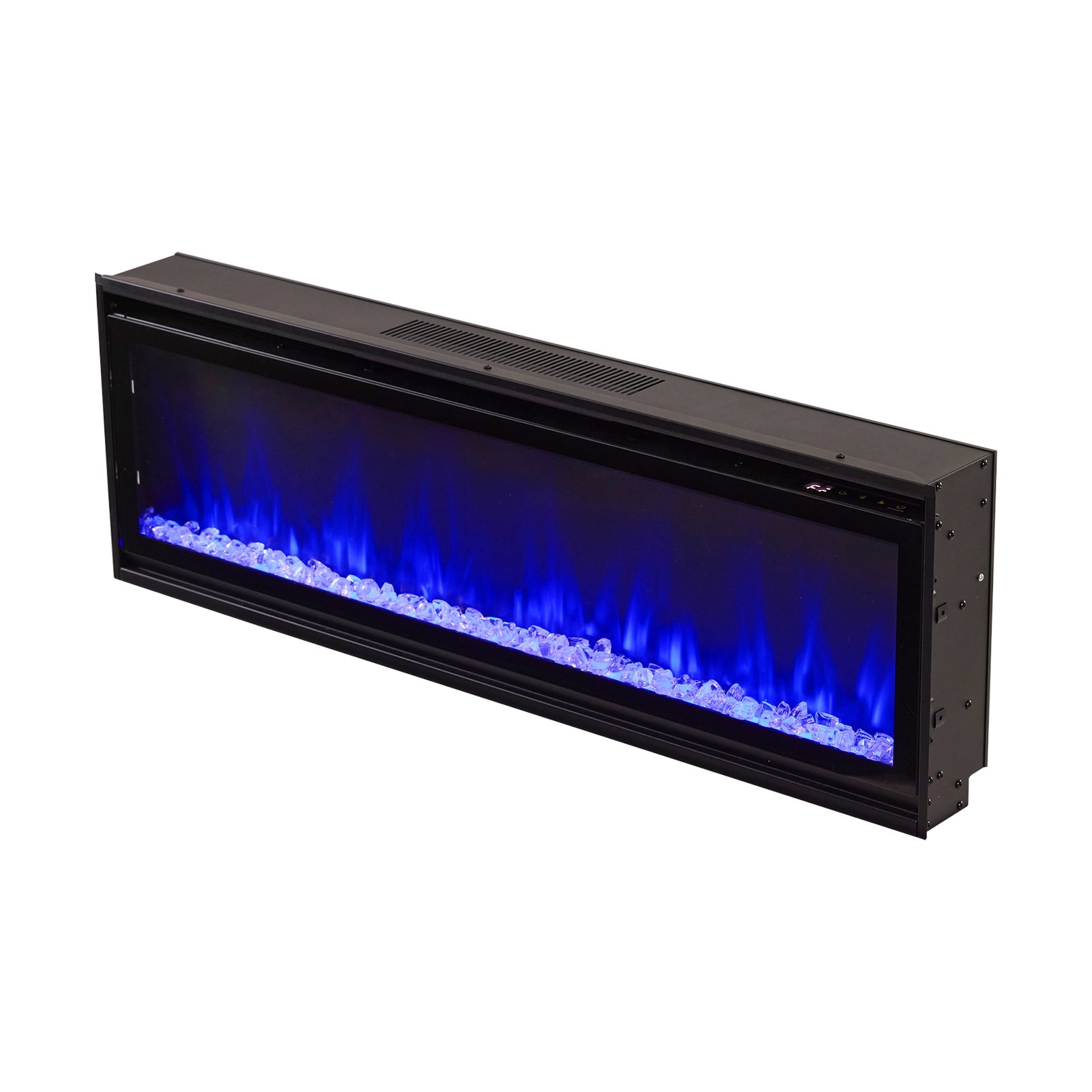 40/50/60inch Black Wall Mounted & Recessed Electric Fireplace with Adjustable Flame & Brightness