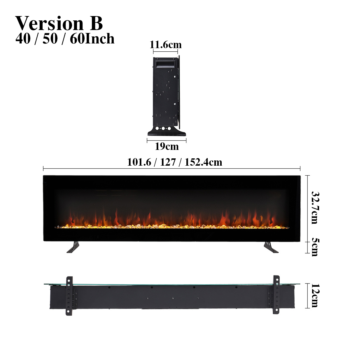 Media Wall Fireplace | 3-in-1 Electric Fireplace Insert with Realistic LED Flames