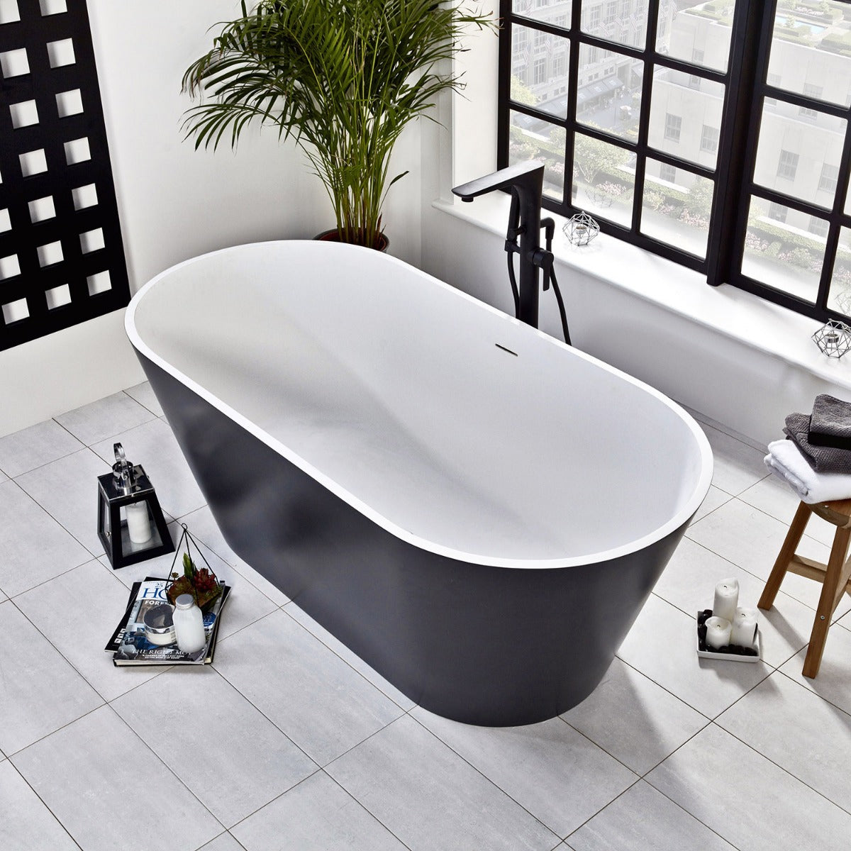 Black Freestanding Double Ended Stone Bath 1700mm x 800mm
