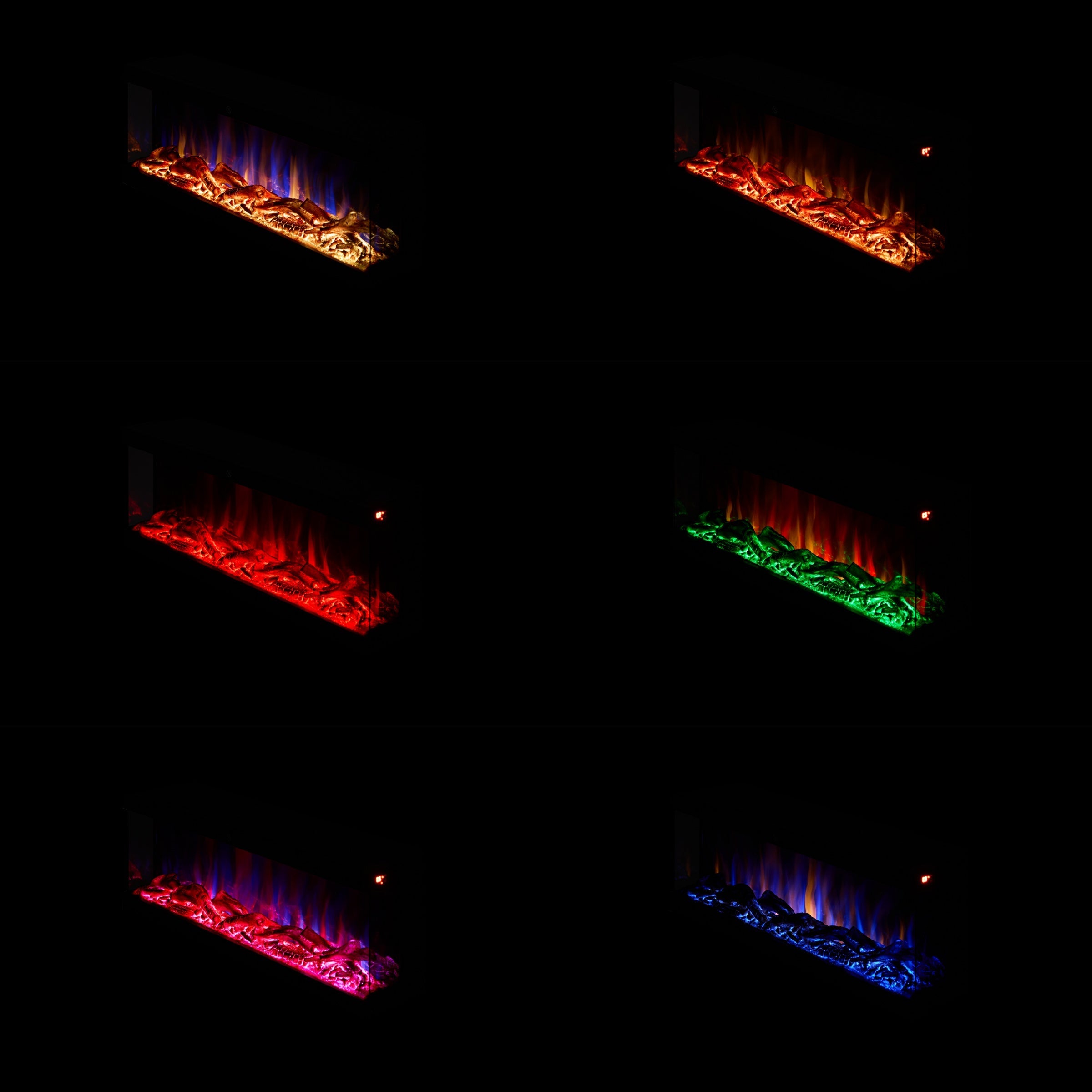 42/48/56/72inch 3-Sided Black/White Electric Fireplace with Remote Control, WiFi Function, Adjustable LED Flames and Heating Modes