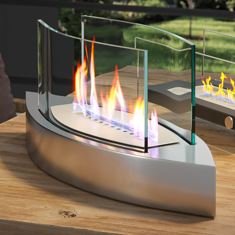 Portable Bio Ethanol Fireplace | Real Flame with Tempered Glass Guard