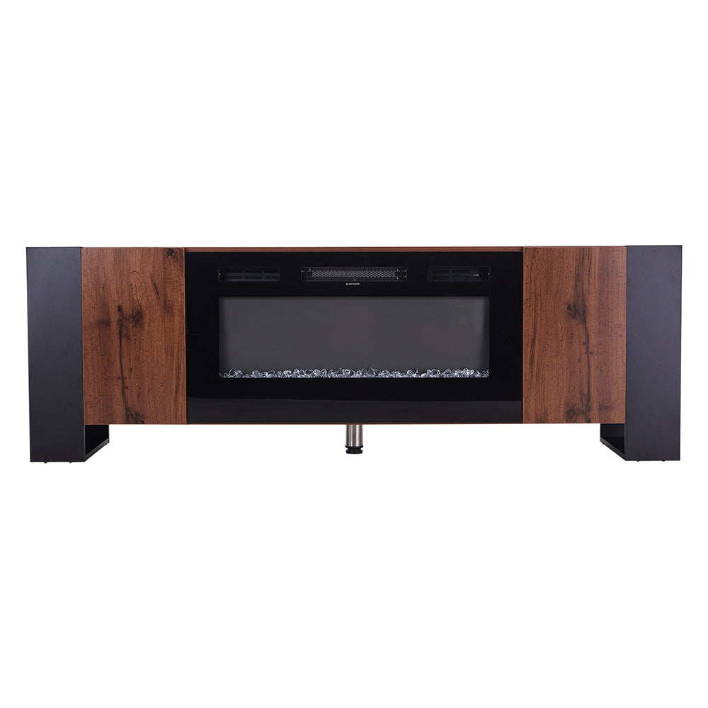 70inch W Wooden TV stand with Electric Fireplace and Storage