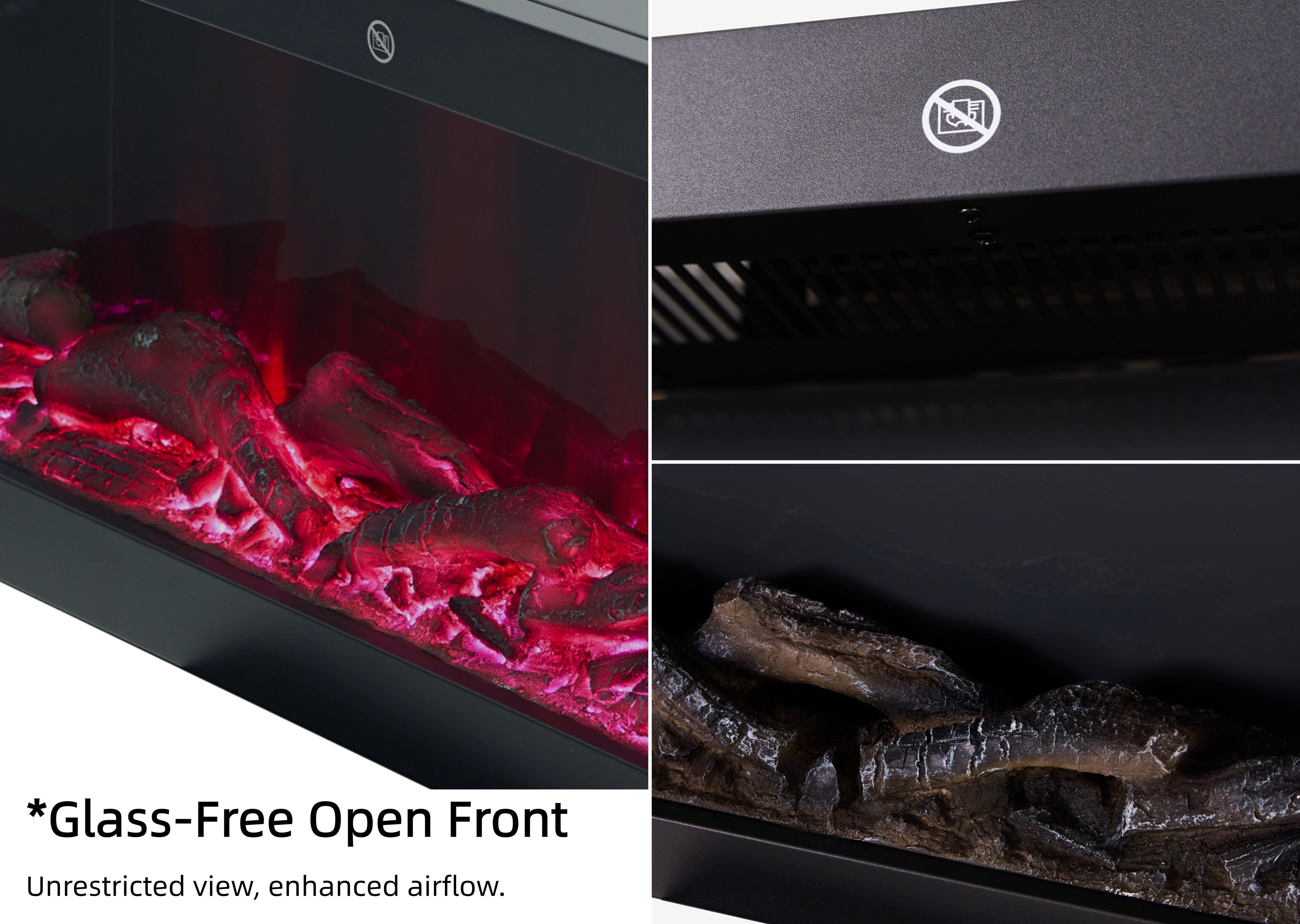 42/48/56/72inch 3-Sided Black/White Electric Fireplace with Remote Control, WiFi Function, Adjustable LED Flames and Heating Modes