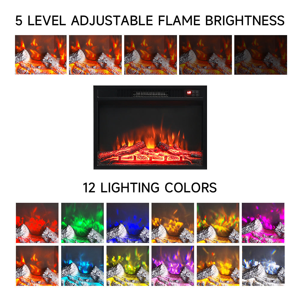 Large Wooden TV Stand with Recessed Electric Fireplace