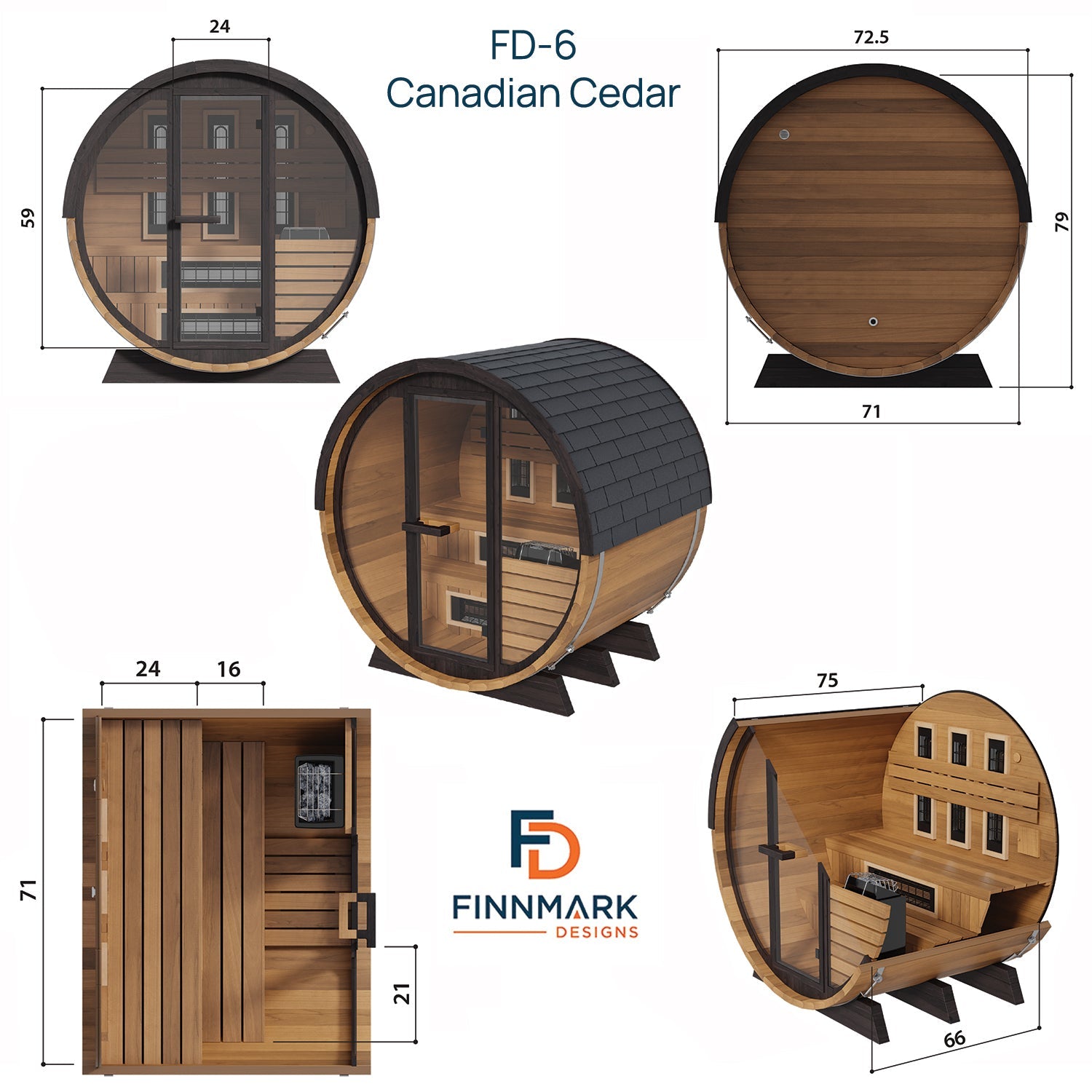Finnmark FD-6 Cedar Combination Outdoor Barrel Sauna