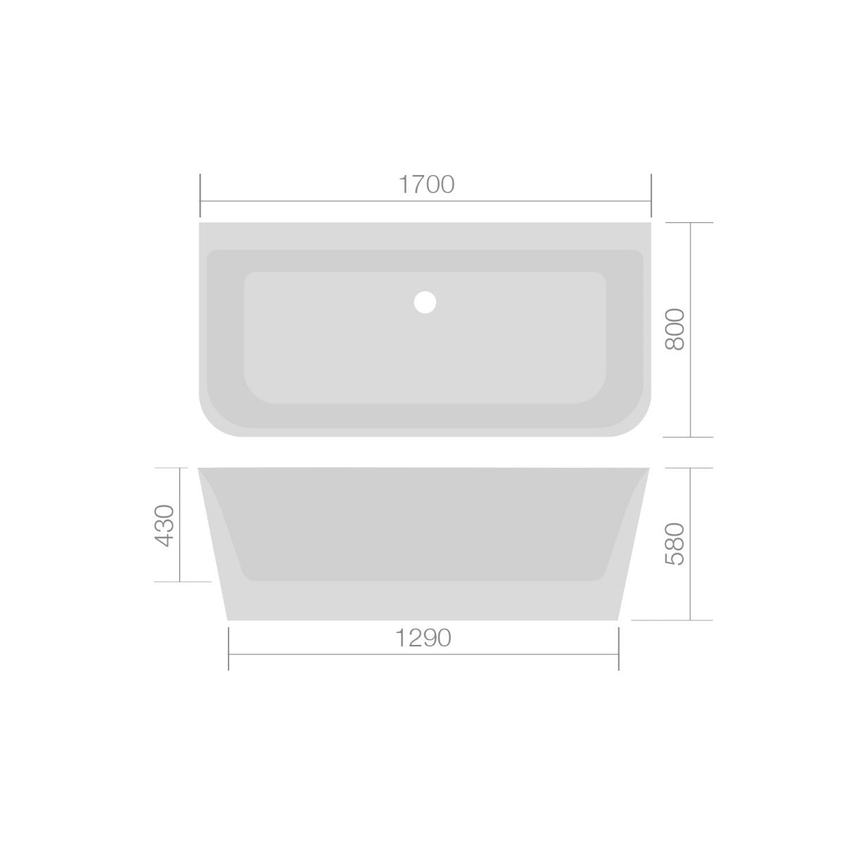 Freestanding Double Ended Back-To-Wall Bath 1700 x 800 - Luxury