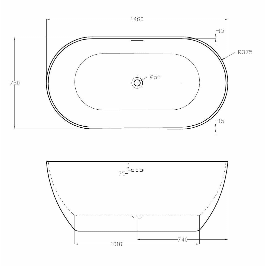 Small Freestanding Bath 1480 x 750mm | Summit