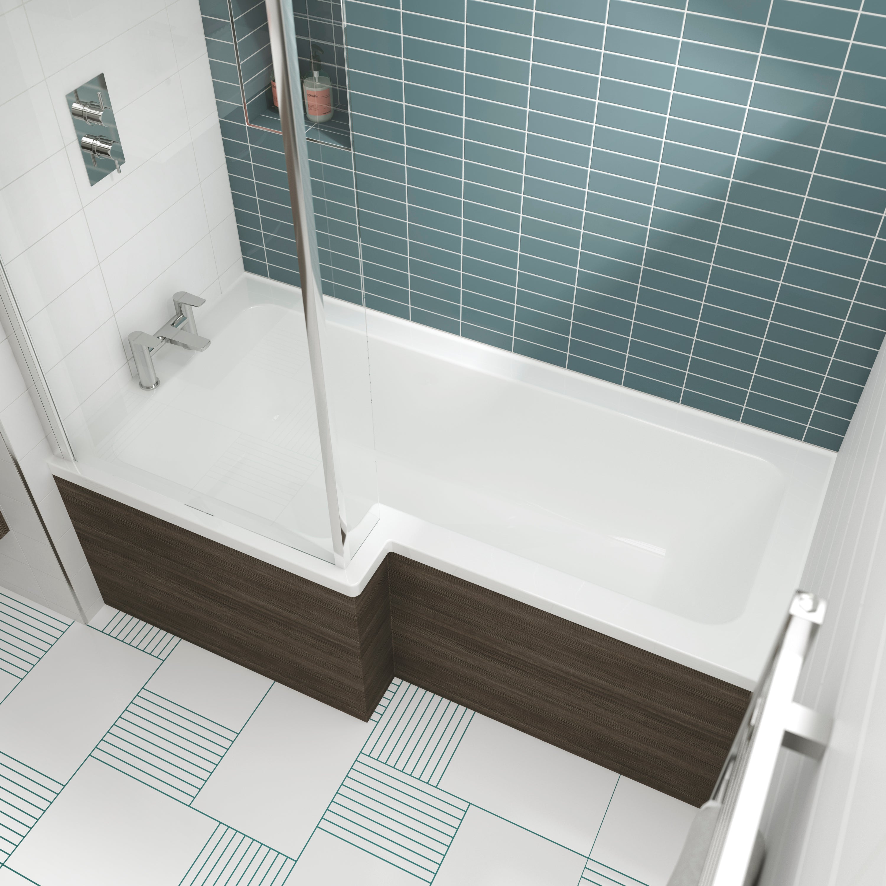 Left Hand Square Shower Bath - 1500mm