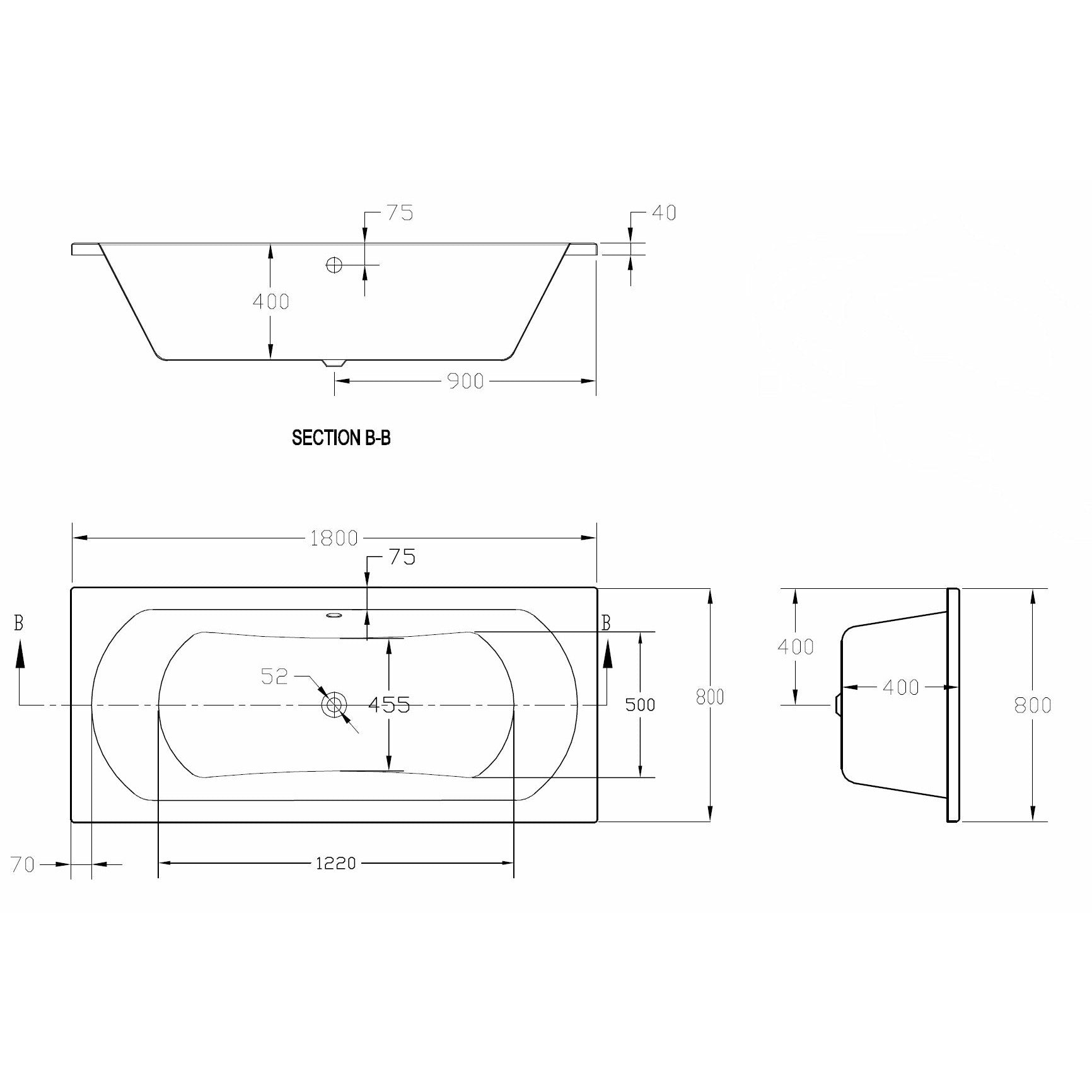 Round Double-Ended Straight Bath - 3-Size Options | Frontline Duo