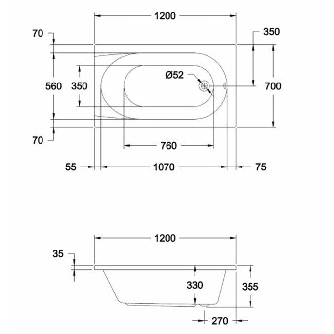 Round Single-Ended Straight Bath - Caymen