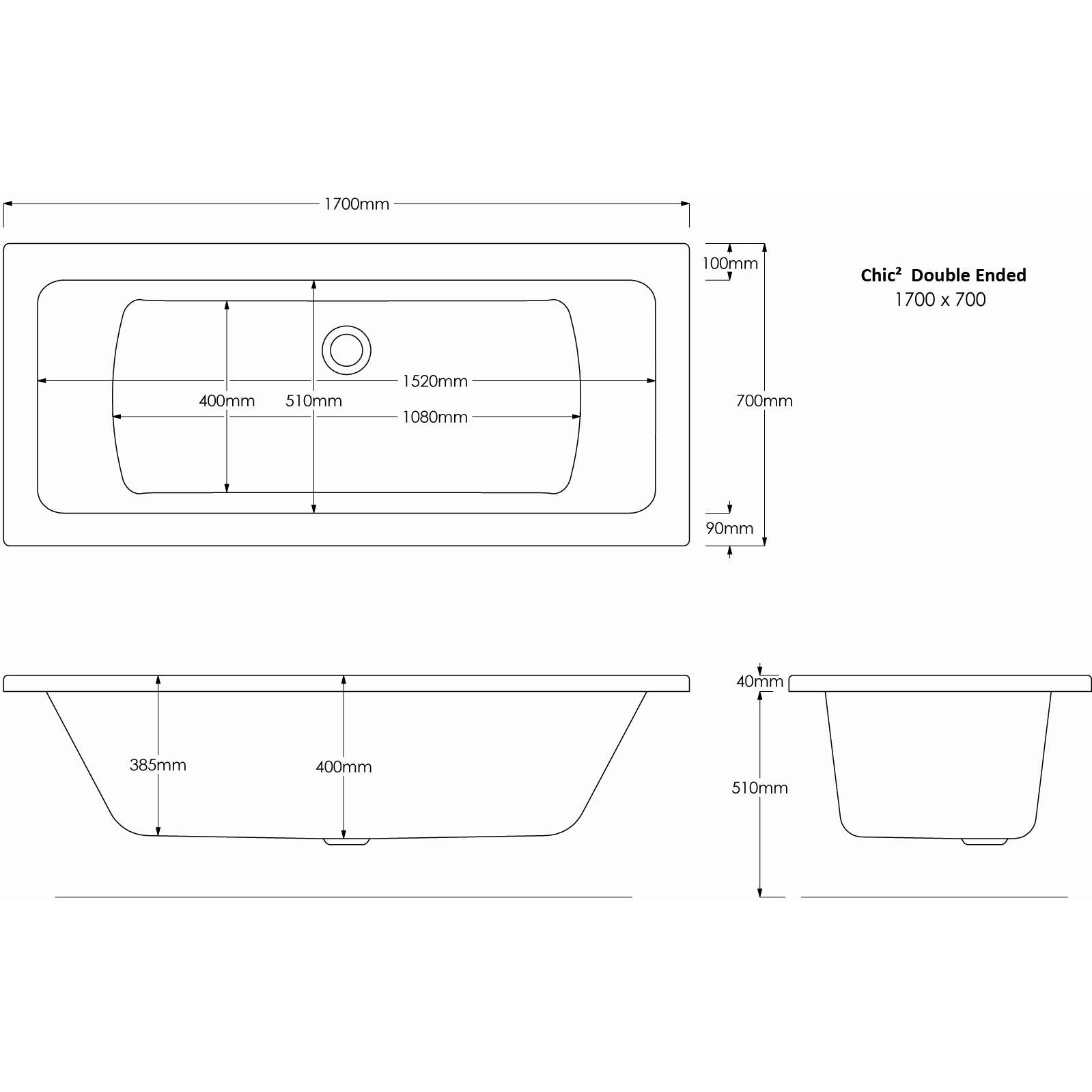 Square Double-Ended Straight Bath - Multi Sizes | Chic