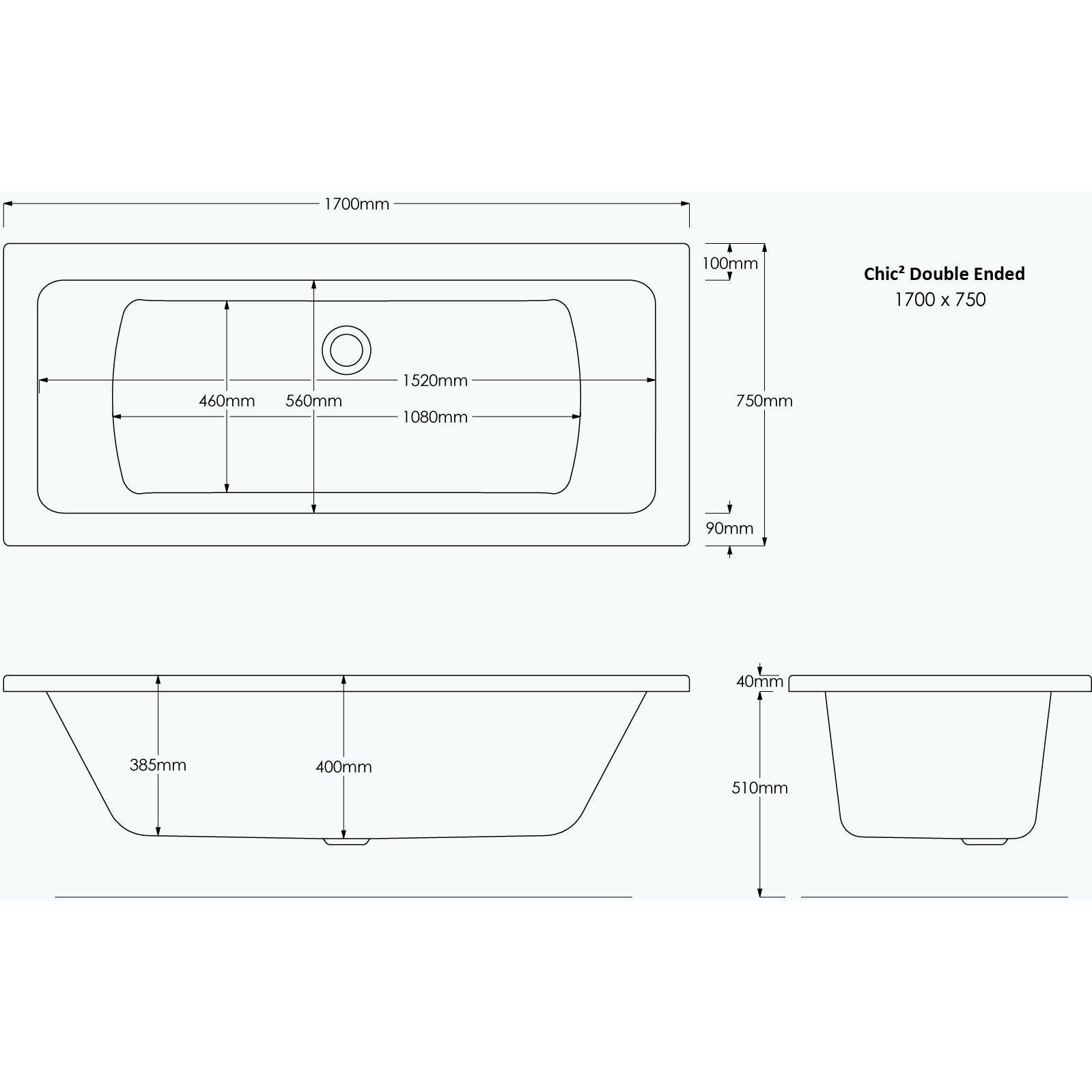 Square Double-Ended Straight Bath - Multi Sizes | Chic