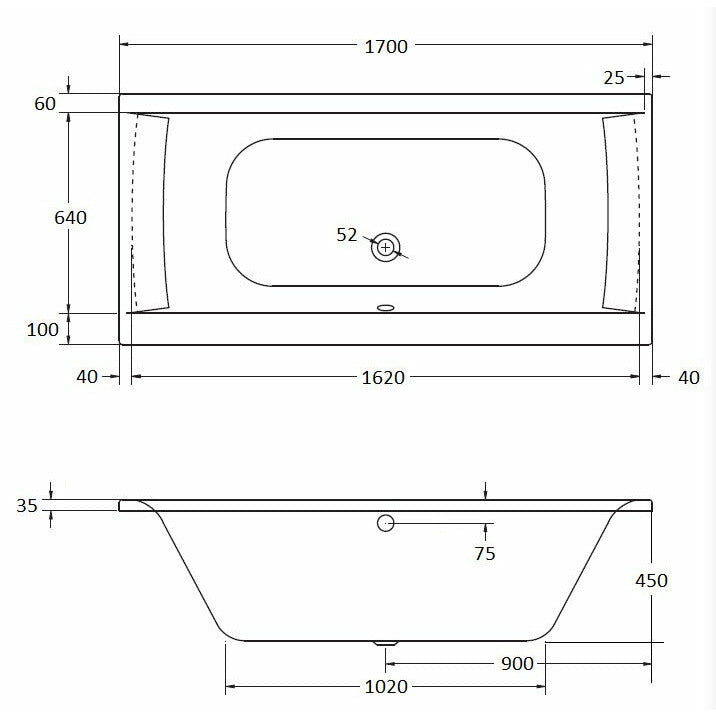 Square Double-Ended Straight Bath | Oporto