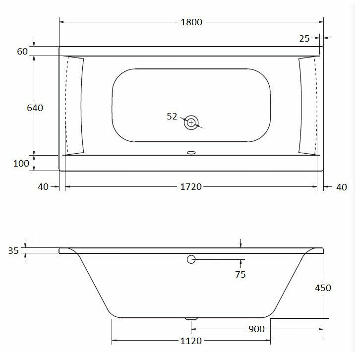 Square Double-Ended Straight Bath | Oporto
