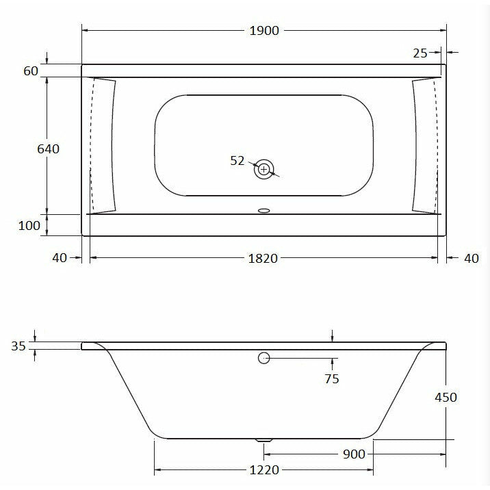 Square Double-Ended Straight Bath | Oporto
